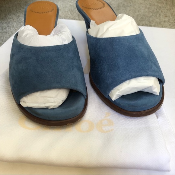 Chloe Size 37 (US 7) Oli 50mm Suede Blue Mule Sandals - Picture 8 of 9